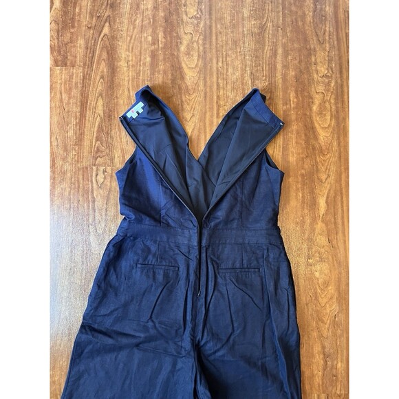 Boden Dorothea Linen Blend Cropped Wrap Jumpsuit Navy Blue Sz 12R V-Neck Button - Picture 7 of 8